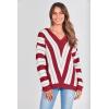 imagePRETTYGARDEN Sweaters for Women 2025 Long Sleeve Striped Knitted V Neck Pullover Jumper Tops Fall Outfits Fashion ClothingStriped Red