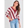 imagePRETTYGARDEN Sweaters for Women 2025 Long Sleeve Striped Knitted V Neck Pullover Jumper Tops Fall Outfits Fashion ClothingStriped Red