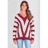 imagePRETTYGARDEN Sweaters for Women 2025 Long Sleeve Striped Knitted V Neck Pullover Jumper Tops Fall Outfits Fashion ClothingStriped Red
