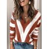 imagePRETTYGARDEN Sweaters for Women 2025 Long Sleeve Striped Knitted V Neck Pullover Jumper Tops Fall Outfits Fashion ClothingStriped Rust Red