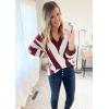 imagePRETTYGARDEN Sweaters for Women 2025 Long Sleeve Striped Knitted V Neck Pullover Jumper Tops Fall Outfits Fashion ClothingStriped Wine Red