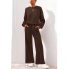 imagePRETTYGARDEN Women 2 Piece Outfits 2025 Fall Sweatsuits Crewneck Sweatshirt Wide Leg Sweatpants Lounge Sets TracksuitDark Brown