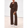 imagePRETTYGARDEN Women 2 Piece Outfits 2025 Fall Sweatsuits Crewneck Sweatshirt Wide Leg Sweatpants Lounge Sets TracksuitDark Brown