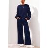 imagePRETTYGARDEN Women 2 Piece Outfits 2025 Fall Sweatsuits Crewneck Sweatshirt Wide Leg Sweatpants Lounge Sets TracksuitNavy Blue