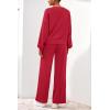 imagePRETTYGARDEN Women 2 Piece Outfits 2025 Fall Sweatsuits Crewneck Sweatshirt Wide Leg Sweatpants Lounge Sets TracksuitRed