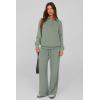 imagePRETTYGARDEN Women Fall 2 Piece Outfits Sweatsuits Quarter Button Long Sleeve Sweatshirt Wide Leg Pants Tracksuit Lounge SetsBean Green