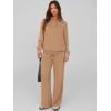 imagePRETTYGARDEN Women Fall 2 Piece Outfits Sweatsuits Quarter Button Long Sleeve Sweatshirt Wide Leg Pants Tracksuit Lounge SetsCamel