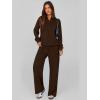 imagePRETTYGARDEN Women Fall 2 Piece Outfits Sweatsuits Quarter Button Long Sleeve Sweatshirt Wide Leg Pants Tracksuit Lounge SetsDark Brown