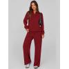imagePRETTYGARDEN Women Fall 2 Piece Outfits Sweatsuits Quarter Button Long Sleeve Sweatshirt Wide Leg Pants Tracksuit Lounge SetsWine Red