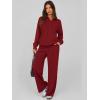 imagePRETTYGARDEN Women Fall 2 Piece Outfits Sweatsuits Quarter Button Long Sleeve Sweatshirt Wide Leg Pants Tracksuit Lounge SetsWine Red