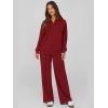 imagePRETTYGARDEN Women Fall 2 Piece Outfits Sweatsuits Quarter Button Long Sleeve Sweatshirt Wide Leg Pants Tracksuit Lounge SetsWine Red