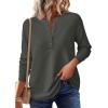 imagePRETTYGARDEN Women Long Sleeve Waffle Knit Shirts 2025 Fall Clothes Casual Button Up Henley V Neck Tunic Tops Loose Basic TeeArmy Green