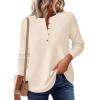 imagePRETTYGARDEN Women Long Sleeve Waffle Knit Shirts 2025 Fall Clothes Casual Button Up Henley V Neck Tunic Tops Loose Basic TeeBeige