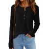 imagePRETTYGARDEN Women Long Sleeve Waffle Knit Shirts 2025 Fall Clothes Casual Button Up Henley V Neck Tunic Tops Loose Basic TeeBlack