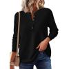 imagePRETTYGARDEN Women Long Sleeve Waffle Knit Shirts 2025 Fall Clothes Casual Button Up Henley V Neck Tunic Tops Loose Basic TeeBlack