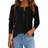 imagePRETTYGARDEN Women Long Sleeve Waffle Knit Shirts 2025 Fall Clothes Casual Button Up Henley V Neck Tunic Tops Loose Basic TeeBlack