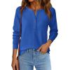 imagePRETTYGARDEN Women Long Sleeve Waffle Knit Shirts 2025 Fall Clothes Casual Button Up Henley V Neck Tunic Tops Loose Basic TeeBlue
