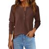 imagePRETTYGARDEN Women Long Sleeve Waffle Knit Shirts 2025 Fall Clothes Casual Button Up Henley V Neck Tunic Tops Loose Basic TeeBrown