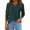 imagePRETTYGARDEN Women Long Sleeve Waffle Knit Shirts 2025 Fall Clothes Casual Button Up Henley V Neck Tunic Tops Loose Basic TeeDark Green