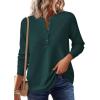 imagePRETTYGARDEN Women Long Sleeve Waffle Knit Shirts 2025 Fall Clothes Casual Button Up Henley V Neck Tunic Tops Loose Basic TeeDark Green