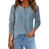 imagePRETTYGARDEN Women Long Sleeve Waffle Knit Shirts 2025 Fall Clothes Casual Button Up Henley V Neck Tunic Tops Loose Basic TeeDusty Blue