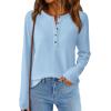 imagePRETTYGARDEN Women Long Sleeve Waffle Knit Shirts 2025 Fall Clothes Casual Button Up Henley V Neck Tunic Tops Loose Basic TeeLight Blue