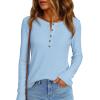 imagePRETTYGARDEN Women Long Sleeve Waffle Knit Shirts 2025 Fall Clothes Casual Button Up Henley V Neck Tunic Tops Loose Basic TeeLight Blue