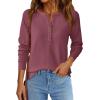 imagePRETTYGARDEN Women Long Sleeve Waffle Knit Shirts 2025 Fall Clothes Casual Button Up Henley V Neck Tunic Tops Loose Basic TeeMauve