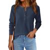 imagePRETTYGARDEN Women Long Sleeve Waffle Knit Shirts 2025 Fall Clothes Casual Button Up Henley V Neck Tunic Tops Loose Basic TeeNavy Blue