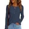 imagePRETTYGARDEN Women Long Sleeve Waffle Knit Shirts 2025 Fall Clothes Casual Button Up Henley V Neck Tunic Tops Loose Basic TeeNavy Blue