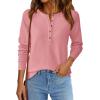 imagePRETTYGARDEN Women Long Sleeve Waffle Knit Shirts 2025 Fall Clothes Casual Button Up Henley V Neck Tunic Tops Loose Basic TeePink