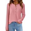 imagePRETTYGARDEN Women Long Sleeve Waffle Knit Shirts 2025 Fall Clothes Casual Button Up Henley V Neck Tunic Tops Loose Basic TeePink