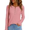 imagePRETTYGARDEN Women Long Sleeve Waffle Knit Shirts 2025 Fall Clothes Casual Button Up Henley V Neck Tunic Tops Loose Basic TeePink