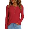 imagePRETTYGARDEN Women Long Sleeve Waffle Knit Shirts 2025 Fall Clothes Casual Button Up Henley V Neck Tunic Tops Loose Basic TeeRed