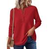 imagePRETTYGARDEN Women Long Sleeve Waffle Knit Shirts 2025 Fall Clothes Casual Button Up Henley V Neck Tunic Tops Loose Basic TeeRed