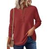 imagePRETTYGARDEN Women Long Sleeve Waffle Knit Shirts 2025 Fall Clothes Casual Button Up Henley V Neck Tunic Tops Loose Basic TeeRust