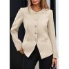 imagePRETTYGARDEN Womens 2025 Fall Blazers Button Down Fitted Lightweight Dressy Work Suit Jackets Trendy Business Casual OutfitsBeige