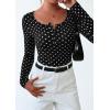 imagePRETTYGARDEN Womens 2025 Fall Long Sleeve Henley T Shirts Button Ribbed Knit Slim Fit Basic Tops Blouse Casual Outfits01 Small Polka Dot Black