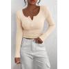 imagePRETTYGARDEN Womens 2025 Fall Long Sleeve Henley T Shirts Button Ribbed Knit Slim Fit Basic Tops Blouse Casual OutfitsBeige