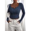 imagePRETTYGARDEN Womens 2025 Fall Long Sleeve Henley T Shirts Button Ribbed Knit Slim Fit Basic Tops Blouse Casual OutfitsDark Blue