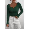 imagePRETTYGARDEN Womens 2025 Fall Long Sleeve Henley T Shirts Button Ribbed Knit Slim Fit Basic Tops Blouse Casual OutfitsDark Green