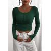 imagePRETTYGARDEN Womens 2025 Fall Long Sleeve Henley T Shirts Button Ribbed Knit Slim Fit Basic Tops Blouse Casual OutfitsDark Green