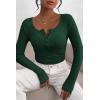 imagePRETTYGARDEN Womens 2025 Fall Long Sleeve Henley T Shirts Button Ribbed Knit Slim Fit Basic Tops Blouse Casual OutfitsDark Green