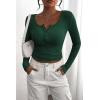 imagePRETTYGARDEN Womens 2025 Fall Long Sleeve Henley T Shirts Button Ribbed Knit Slim Fit Basic Tops Blouse Casual OutfitsDark Green