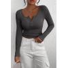 imagePRETTYGARDEN Womens 2025 Fall Long Sleeve Henley T Shirts Button Ribbed Knit Slim Fit Basic Tops Blouse Casual OutfitsDark Grey