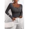 imagePRETTYGARDEN Womens 2025 Fall Long Sleeve Henley T Shirts Button Ribbed Knit Slim Fit Basic Tops Blouse Casual OutfitsDark Grey