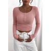 imagePRETTYGARDEN Womens 2025 Fall Long Sleeve Henley T Shirts Button Ribbed Knit Slim Fit Basic Tops Blouse Casual OutfitsDusty Pink