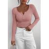 imagePRETTYGARDEN Womens 2025 Fall Long Sleeve Henley T Shirts Button Ribbed Knit Slim Fit Basic Tops Blouse Casual OutfitsDusty Pink