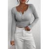 imagePRETTYGARDEN Womens 2025 Fall Long Sleeve Henley T Shirts Button Ribbed Knit Slim Fit Basic Tops Blouse Casual OutfitsGrey