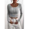 imagePRETTYGARDEN Womens 2025 Fall Long Sleeve Henley T Shirts Button Ribbed Knit Slim Fit Basic Tops Blouse Casual OutfitsGrey